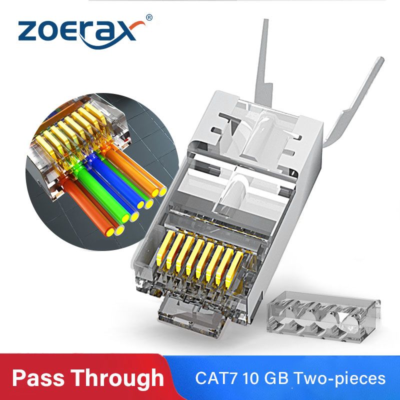 ZoeRax RJ45 Cat8 Cat7 & Cat6A connecteurs traversants 8P8C 50UM plaqué or blindé FTP/STP Fiche modulaire réseau RJ45-1.5mm - Type Argent-30PCS