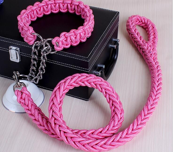 Laisse À Double Brin En Métal Pour Grand Chien,Ulde Traction Pour Animaux De Compagnie,Ensemble De Colliers Pour Grands Chiens,Longueur 1.2m - Type Pink-Xl 50 To 65 Cm