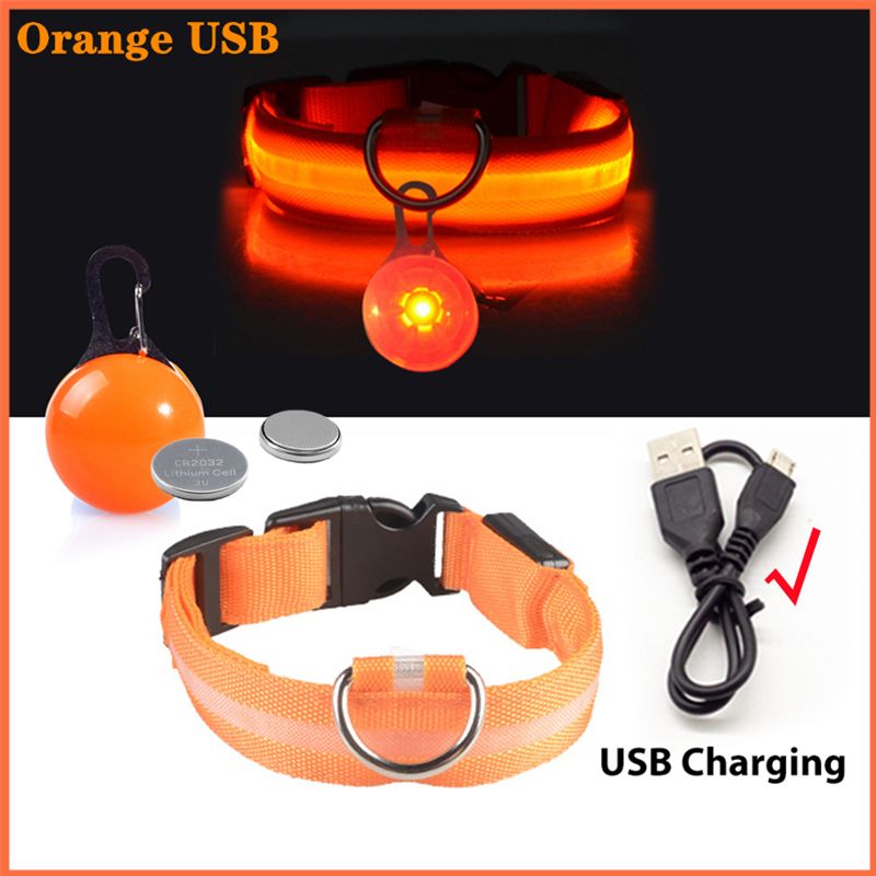 Collier De Sécurité Pour Chien Avec Pendentif Détachable,Chargement Usb,Lumière Led De Luxe,Pour Petits Chiens,Chat - Type Orange Usb-Xlneck 42-56 Cm