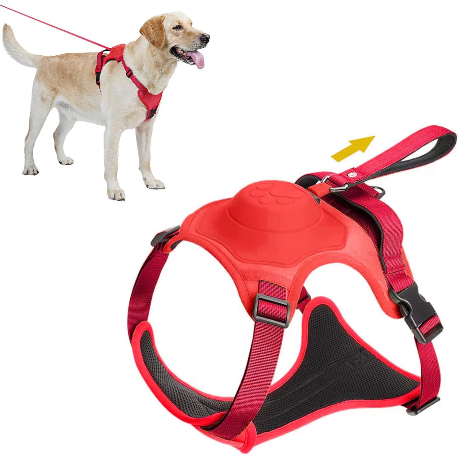 Atuban-Laisse Pour Chien Sfp Et Rétractable,Tout En Un,Réglable,Facile À Promener,2 Clips De Laisse,Verrouillage Automatique - Type Rouge-L