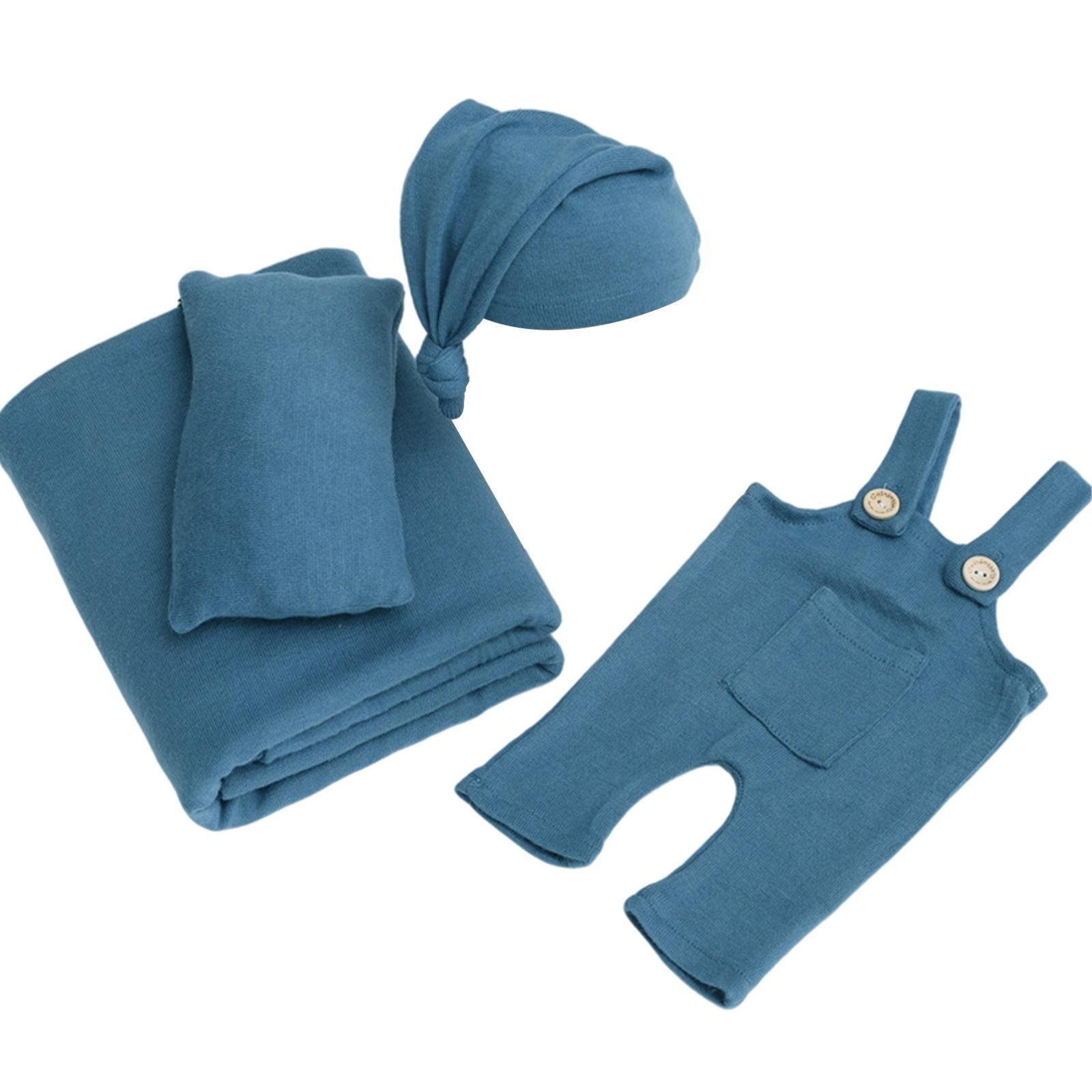 - 4/Ensemble Nouveau-Né Photographie Tenues Emmailloter Couverture Photo Porte-Jarretelles Chapeau Ensembles Pour Unisexe Photo Studio Vêtements Bleu