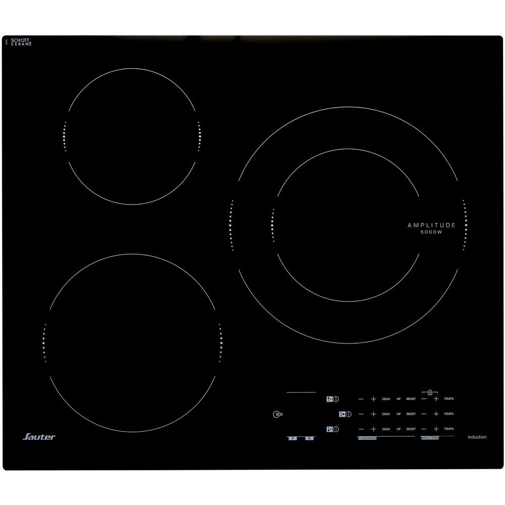 Sauter SPI4368B Table de cuisson à induction 3 plaques de cuisson Niche largeur : 56 cm profondeur : 49 cm avec avant biseauté