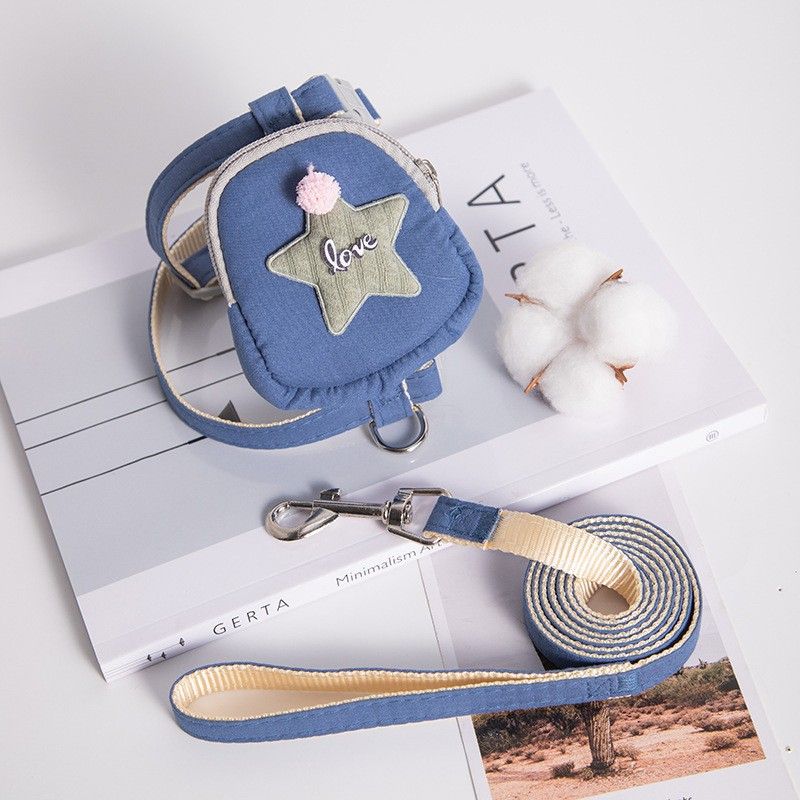 Jopet-Laisse Anti-Casse Pour Chien,Petit Sac À Dos Mignon,Laisse Pour Sortir,Laisse Pour Chat - Type Star Blue-M