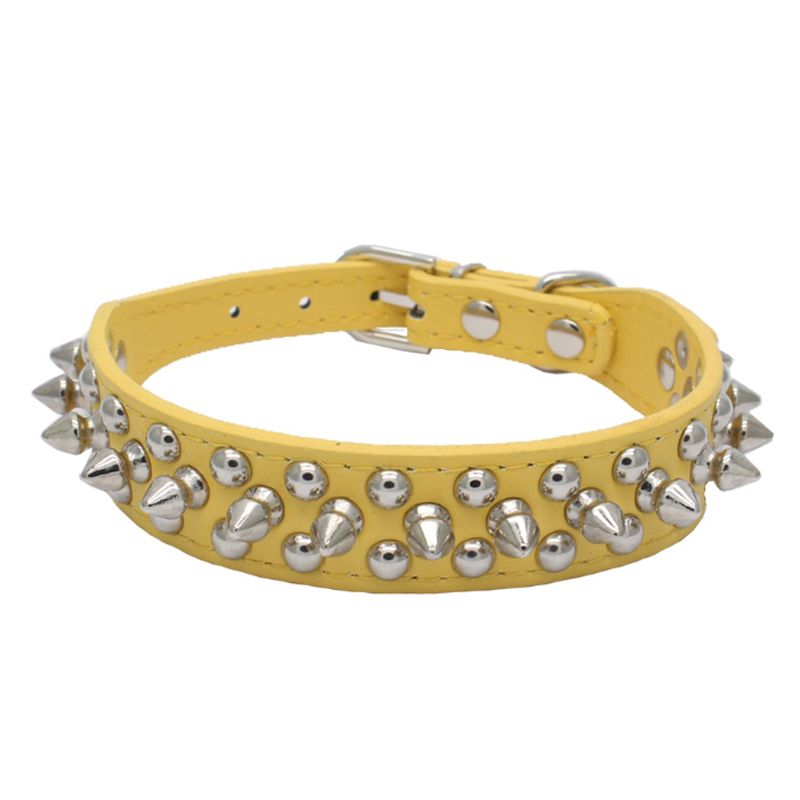 Collier Réglable En Cuir Pu Pour Chien Et Chat,Accessoires En Cuir Pu,Punk,Rivet,À Pointes,Pour Animaux De Compagnie - Type Yellow-Xxs