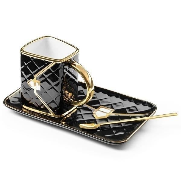 Tasse Sac À Main Avec Assiette Cuillere Mug Matelassé Et Doré