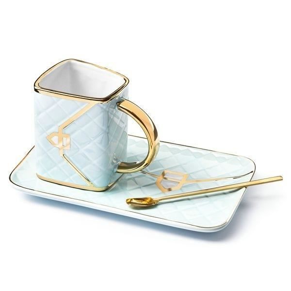 Tasse Sac À Main Avec Assiette Cuillere Mug Matelassé Et Doré - vue 2