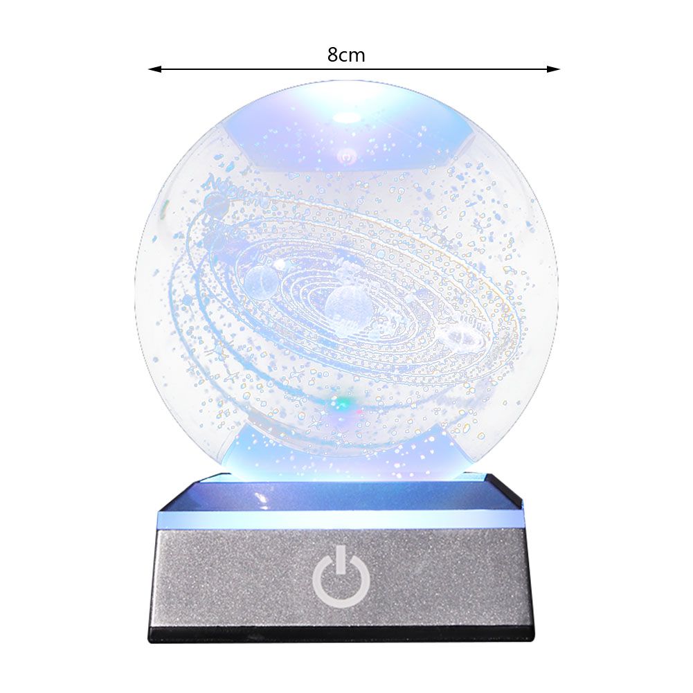 Système Solaire En Cristal Planète Globe 3d, Système Solaire Gravé Au Laser Boule Avec Interrupteur Tactile Base Lumineuse Led Décoration De Table De Chambre À Coucher Cadeaux