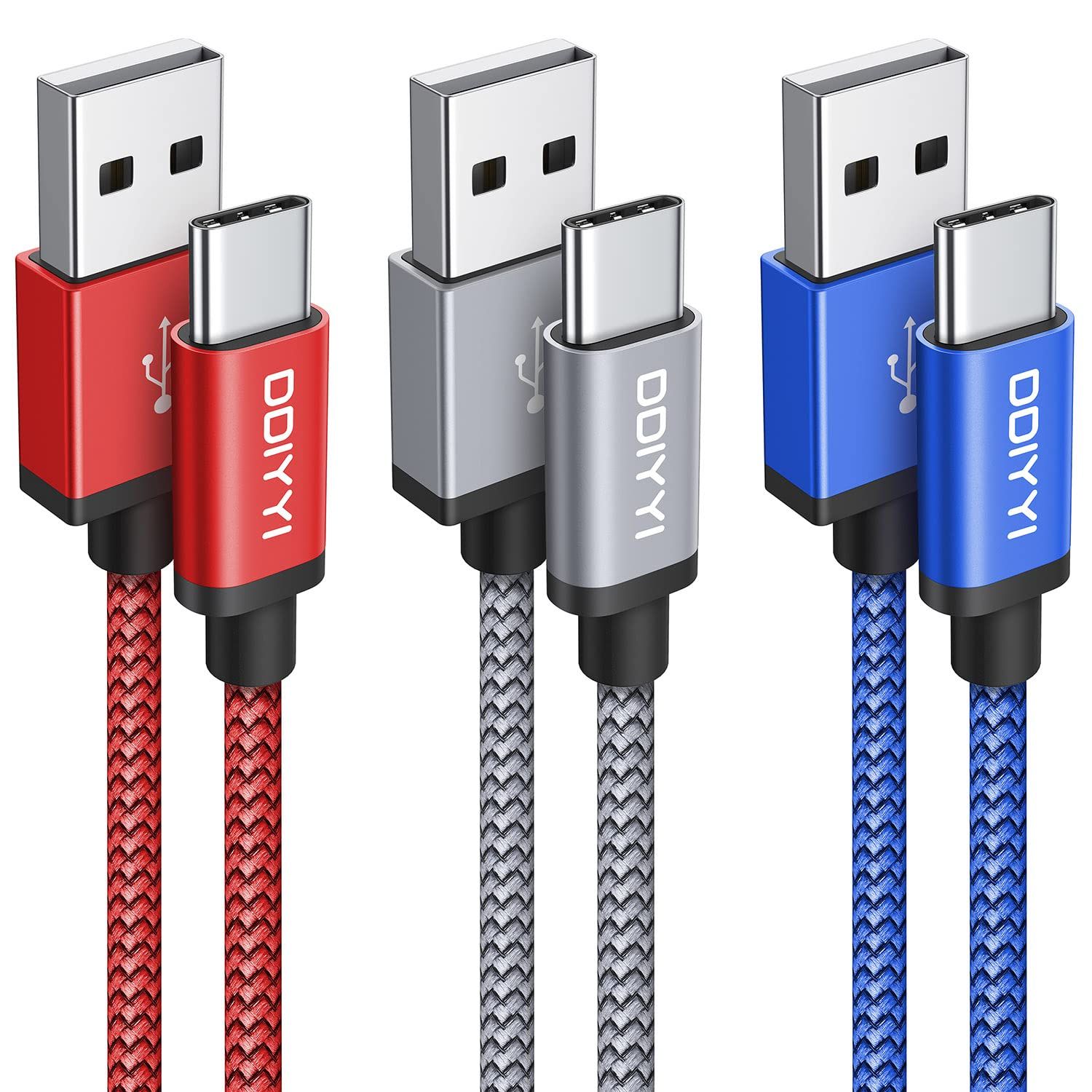 Cable USB C [1M Lot de 3],Câble Charge Rapide USB A vers USB C Nylon Tressé Cordon Chargeur pour Samsung Galaxy S24 S23 S22 S21 S20 FE A15 A14 A13 A23 A34 A54,iPhone 15,Pixel 6/7a,Redmi