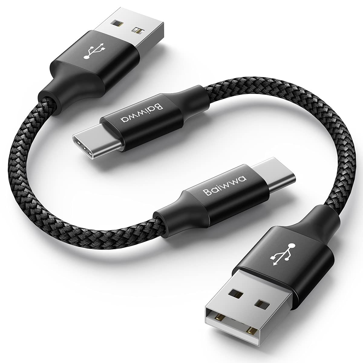 Cable USB C Court,Lot de 2 Noir 0.3m Câble USB C Charge Rapide 3A,30cm Cable iPhone USB Type-C Tressé Compatible avec iPhone 15/ 15Plus/ 15 Pro Max,Samsung Galaxy S23 S22 S21 S20