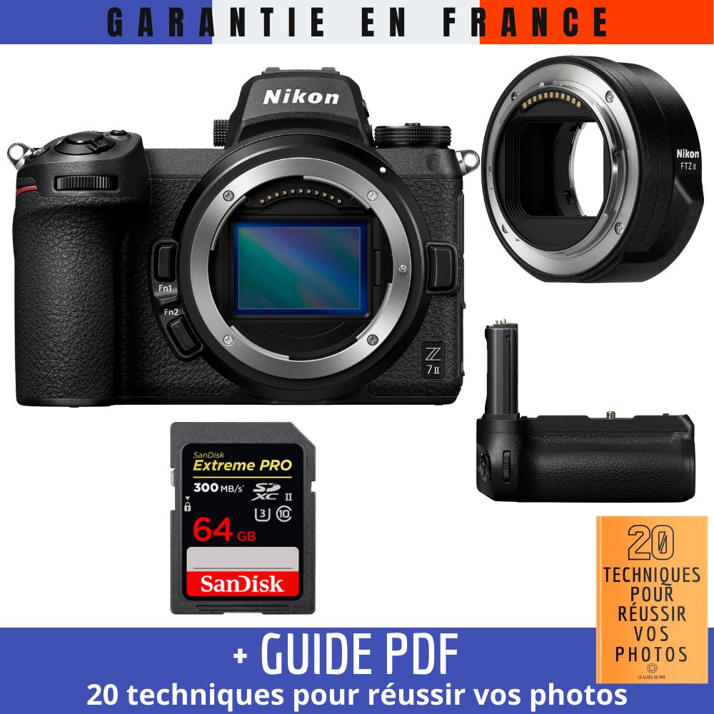 Nikon Z7 II + Nikon FTZ II + Grip Nikon MB-N11 + 1 SanDisk 64GB Extreme PRO UHS-II SDXC 300 MB/s + Guide PDF ""20 TECHNIQUES POUR RÉUSSIR VOS PHOTOS