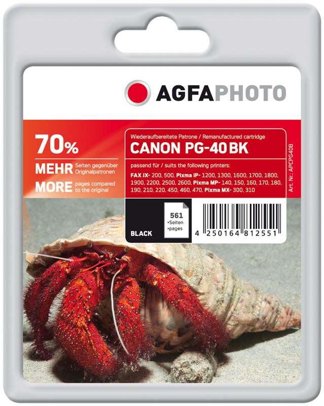 Compatible avec Canon PG-40 (0615B001) Agfa Photo APCPG40B Cartouche d'encre noir