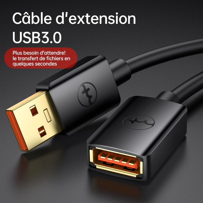 Cable Rallonge USB 3.0 de 2m Compatible avec Cle USB Manette de Jeu Disque  Dur Externe Clavier Souris Imprimante Ordinateur