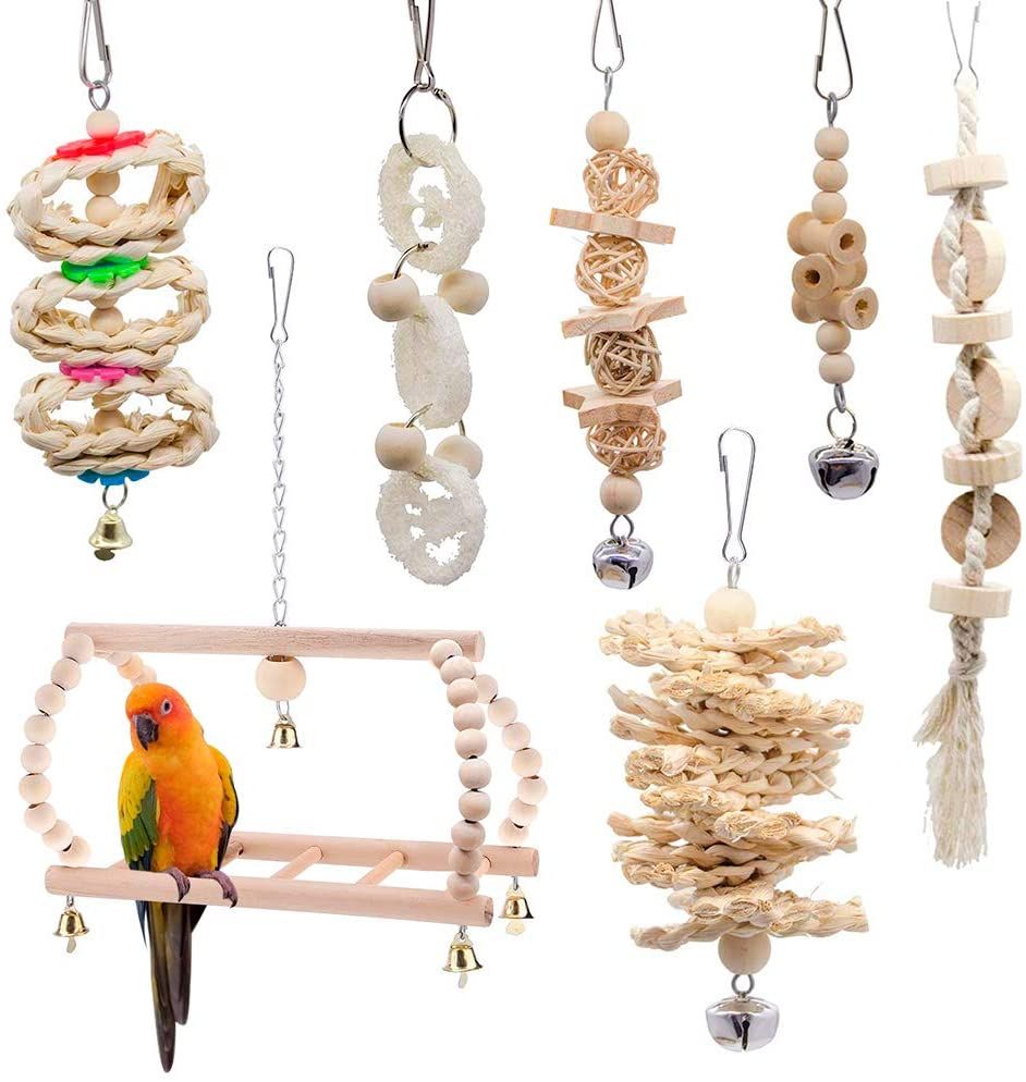 Meilleurs prix pour Lot De 7 Jouets À Mâcher Pour Oiseaux, Perroquets, Perruches, Perruches, Aras, Oiseaux Inséparables Brids Toy Set