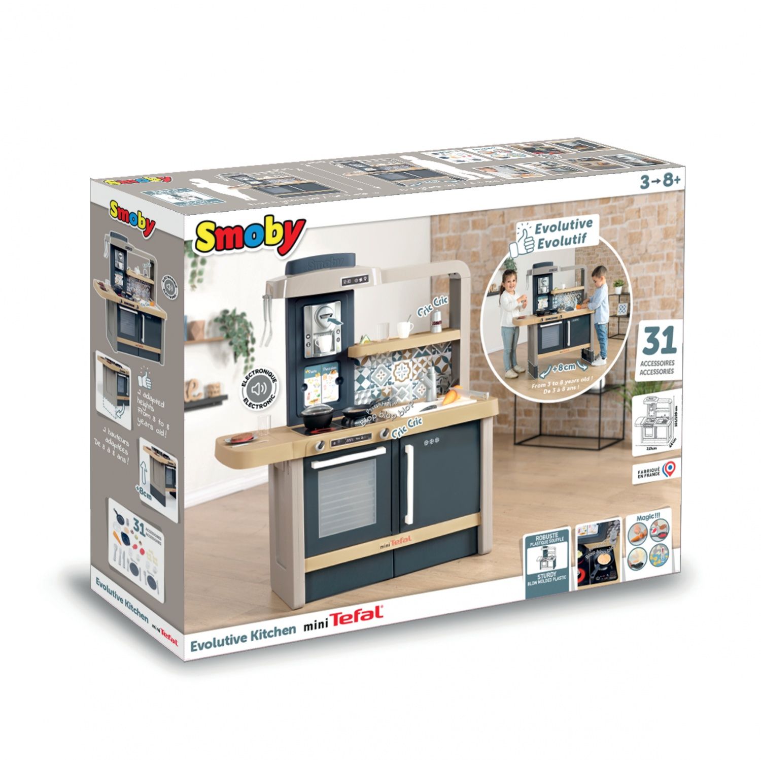 Cuisine évolutive Tefal de Smoby Pour enfants dès Avec plinthes amovibles 31 accessoires inclus - vue 2