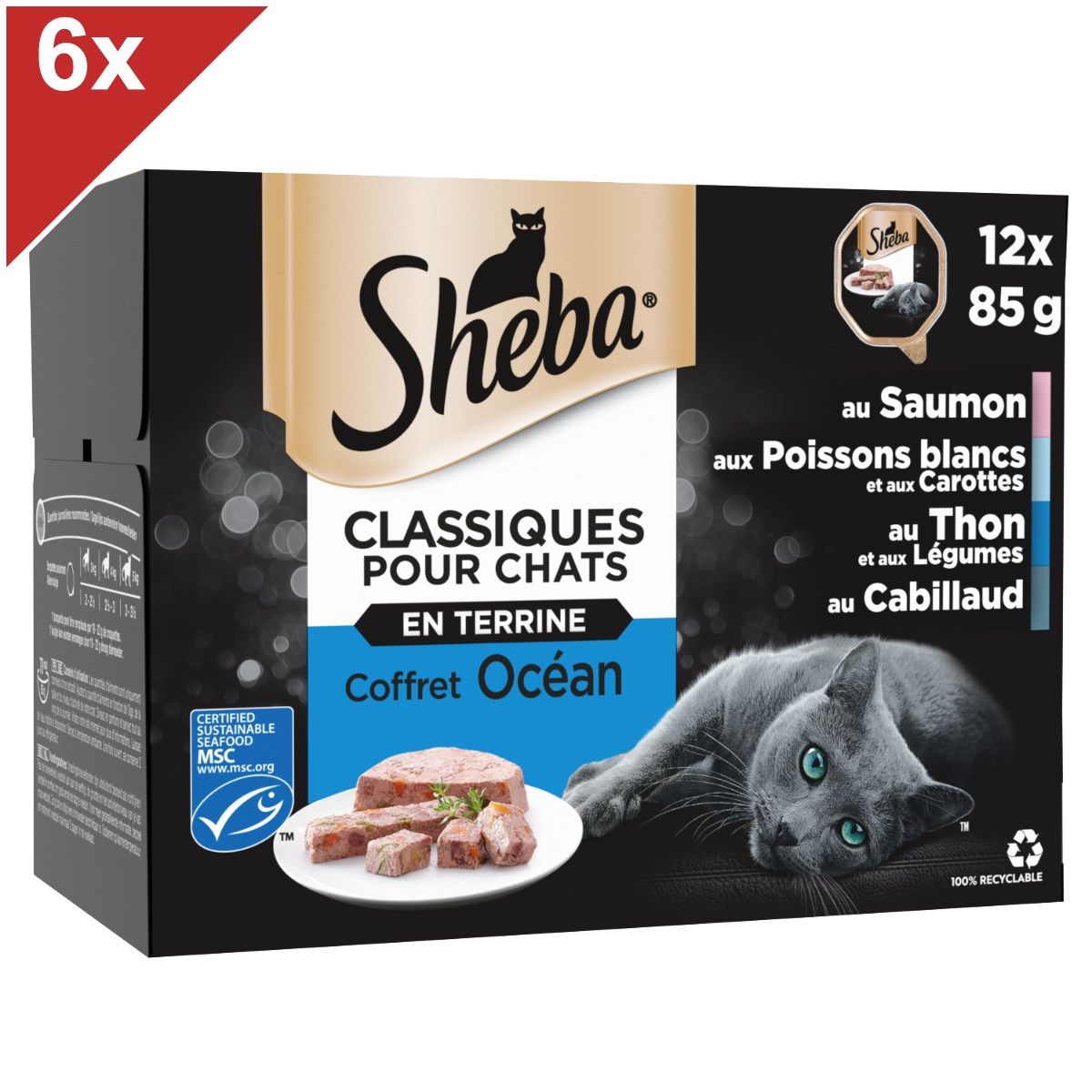 Sheba Classiques Pour Chats 72 Barquettes Terrine Coffret Océan 85g (6x12)