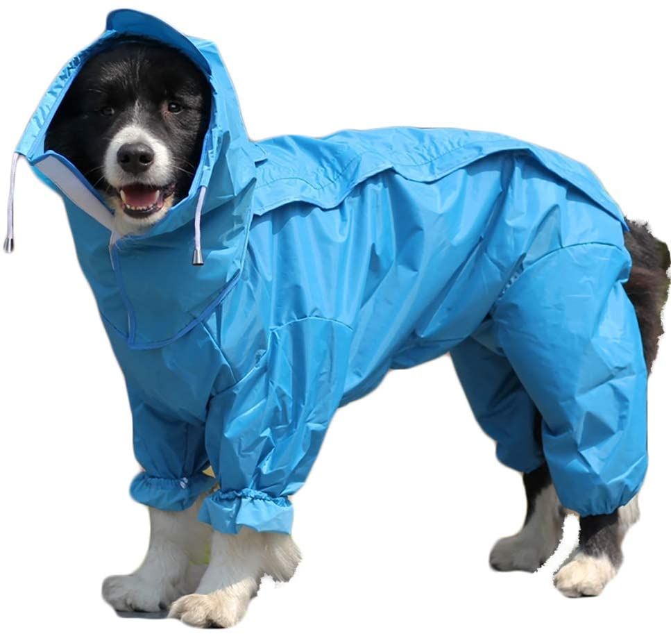 Imperméable Pour Chien Avec Capuche Amovible, Manteau Pour Chien Avec Cordon De Serrage Extérieur Réglable, Veste Pour Chien Imperméable, Veste De Pluie Avec Capuche Et Trou De Col, 10 Tailles, 28(Bleu)