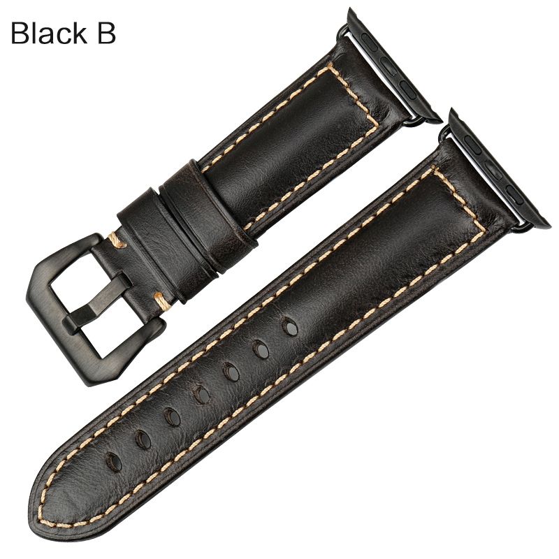 Maikes-Bracelet En Cuir Véritable Vintage Pour Apple Watch,45mm,41mm,44mm,40mm,42mm,38mm,Série 7,6 Iwatch,Bracelets De Montre,Accessoires - Type Black B-For Apple Watch 38mm