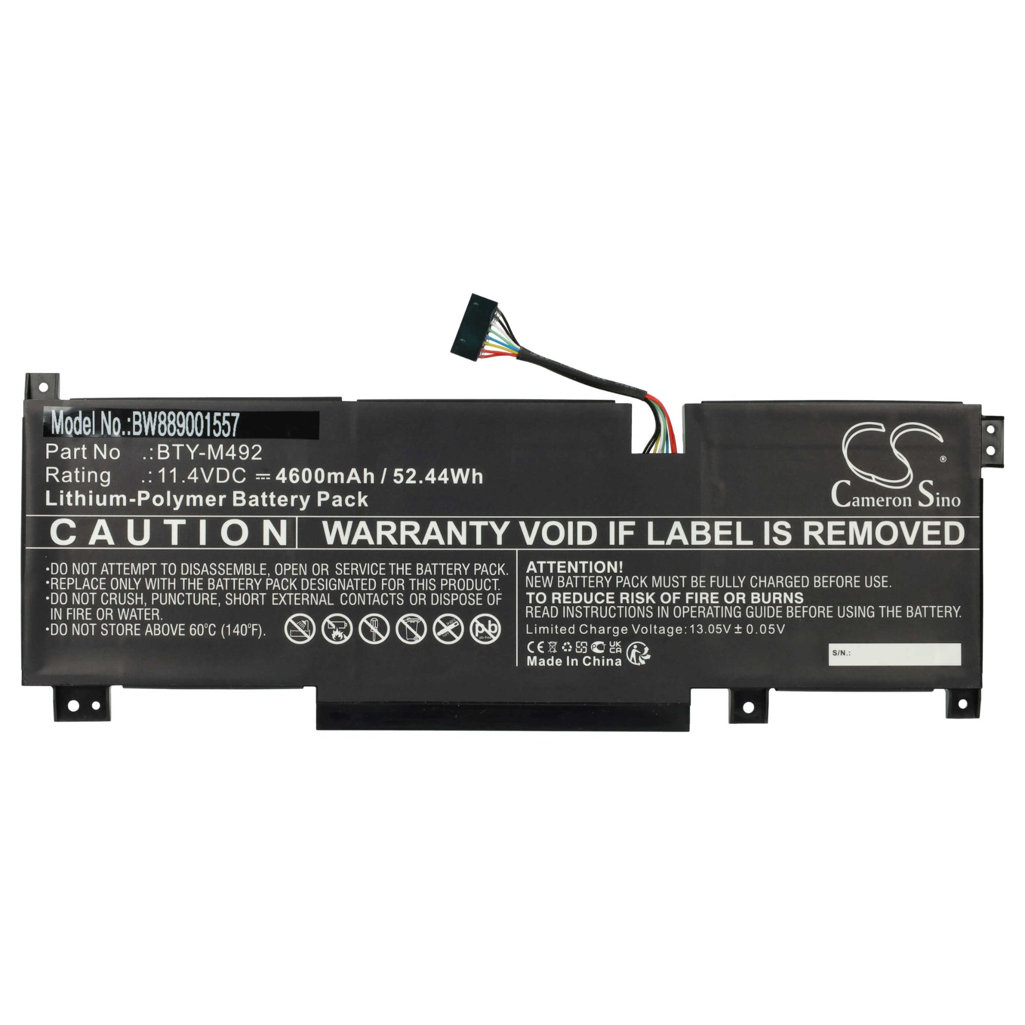 vhbw Batterie compatible avec MSI Katana GF66 11UC-038XAE, 11UC-062SG, 11UC-072XES, 11UC-074KH ordinateur portable (4600mAh, 11,4V, Li-polymère)