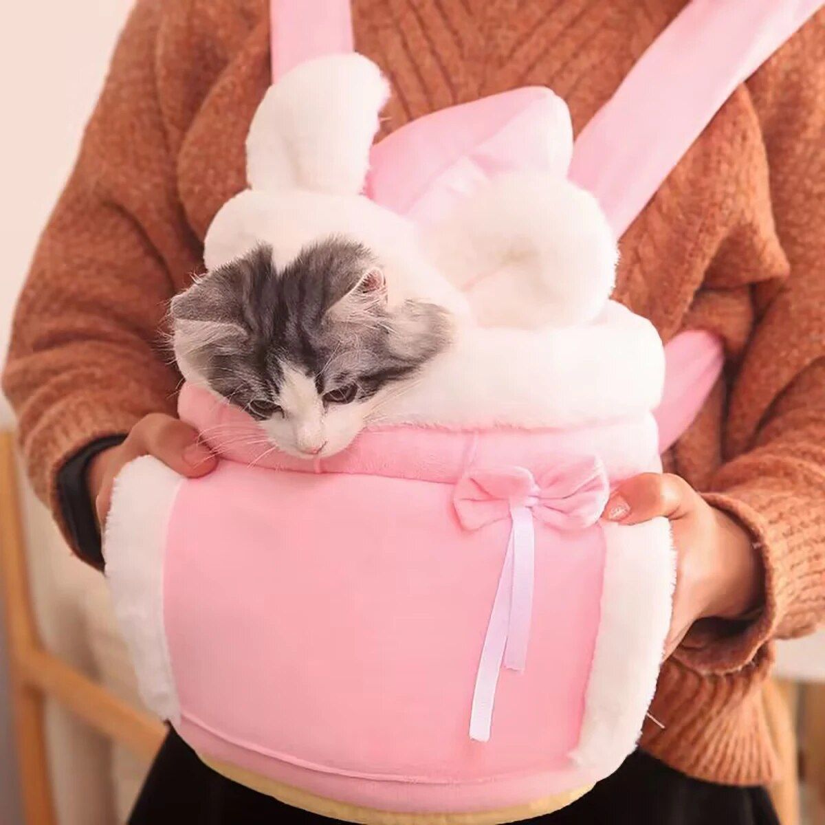 Sac À Dos Chaud En Peluche Douce Pour Animaux De Compagnie,Sac Electrolux Pour Chat,Sac De Transport Pour Petits Chiens,Marche En Plein Air,Voyage,Chaton,Hiver - Type Rabbit Pink-L(4kg)