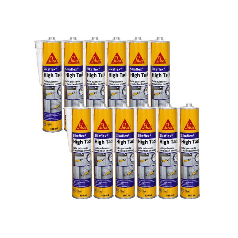 Lot de 12 mastic-colle à prise rapide - SIKA Sikaflex High Tack - Blanc - 300ml