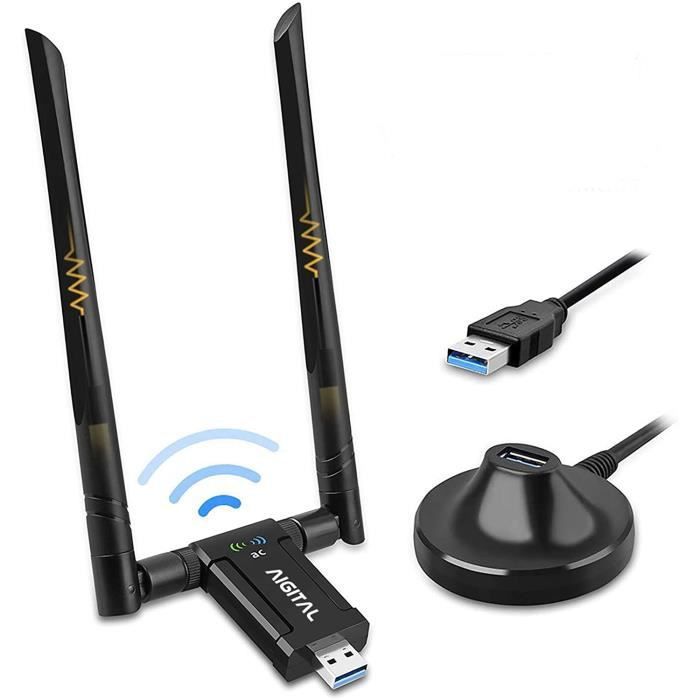 Clé WiFi AC1200Mbps, Dongle wifi, wifi usb, adaptateur USB wifi puissante avec un Socle USB 3.0 et un Câble d'Extension de 65cm gara