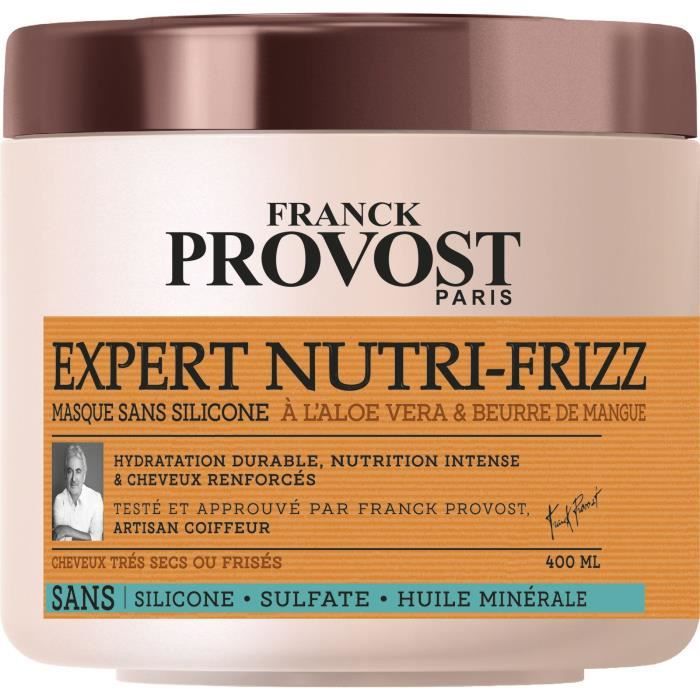 Franck Provost Expert Nutri Frizz Masque Professionnel Sans Sulfate Pour Cheveux Secs Ou Frisés 400 Ml