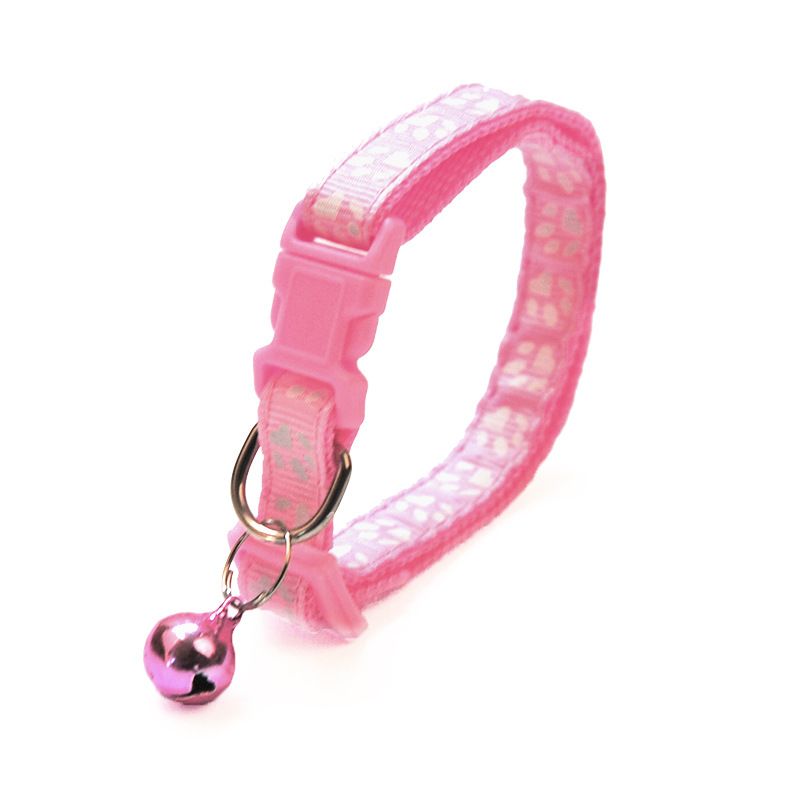 Collierpink--Collier En Forme De Cloche Pour Animaux De Compagnie, Mignon Et Coloré, Boucle Réglable, Empreinte De Chat, Collier Per