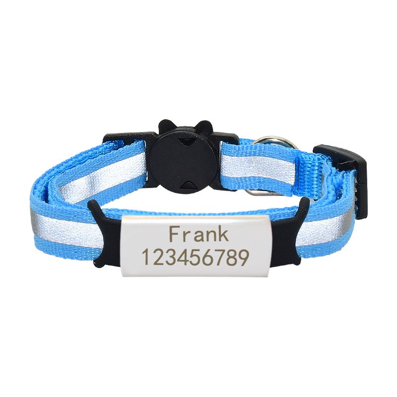 Colliersky Blue-S (20cm 32cm)--Collier En Nylon Réfléchissant Personnalisé, Plaque'identification, Cloche De Sécurité Pour Collier