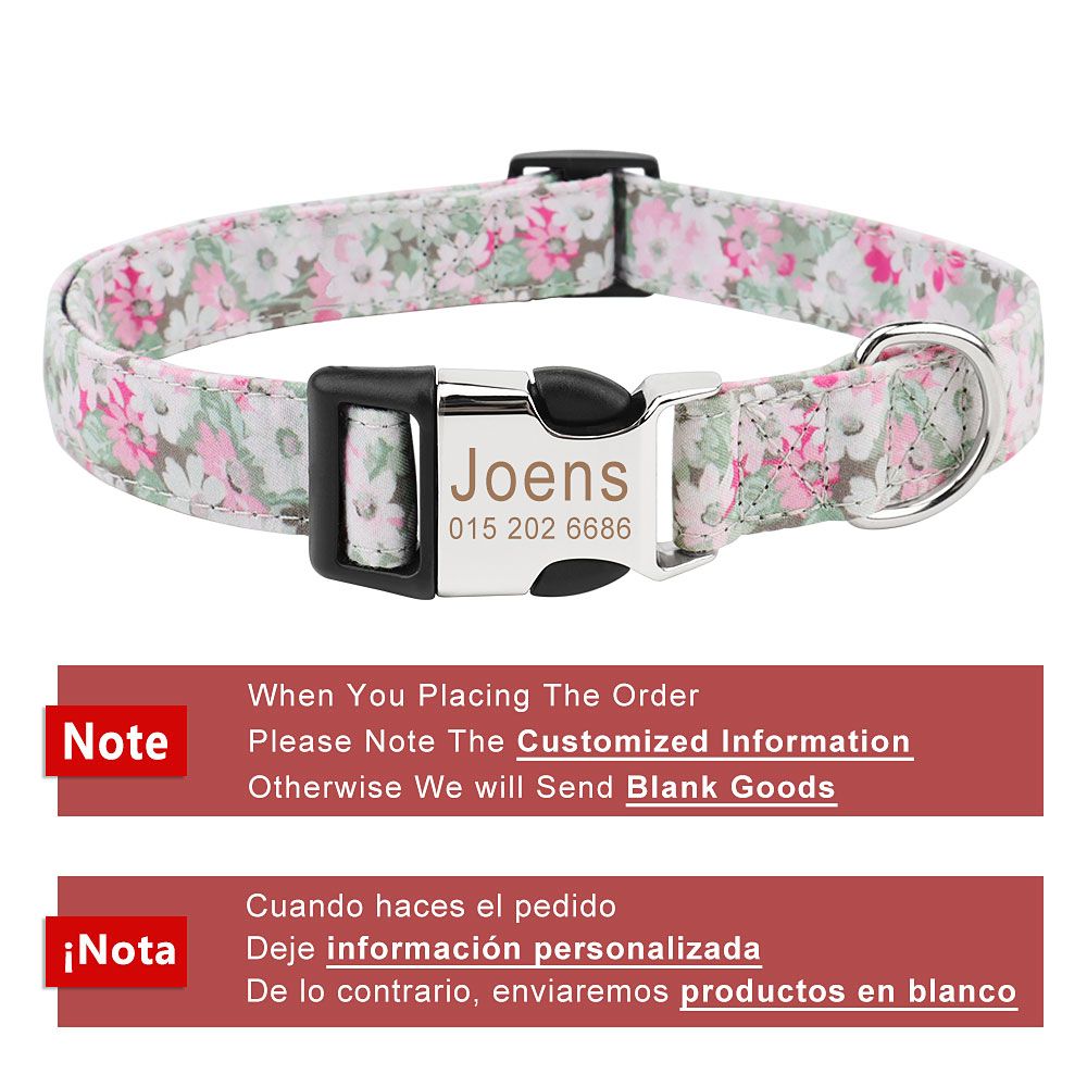 Collierc-S--Collier Personnalisé Pour Animaux De Compagnie, Vintage, Fleur, Étiquette Gravée, Nom Du Chiot, Pour Petits, Moyens Et G