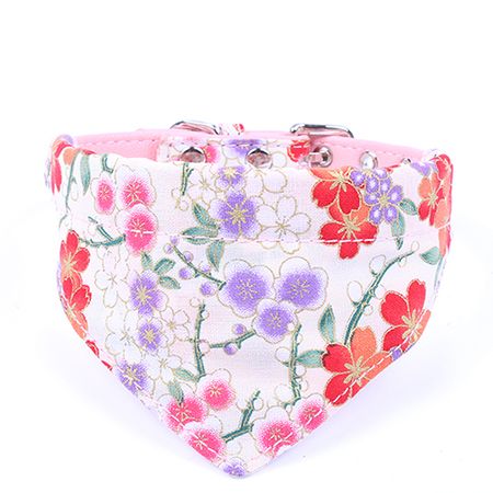 Collierscarf Pink-M--Collier Folral En Faux Cuir Pour Chien Et Chat, Avec Écharpe Détachable, Réglable, Petit, Moyen, Pour Animaux D