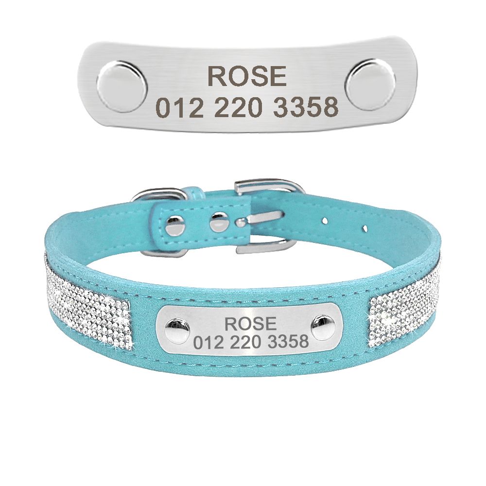 Jouet, Blue 2-Neck Fit 32 To 39 Cm--Collier En Cuir Personnalisé Pour Animal De Compagnie, Accessoire Réglable Pour Chiot Et Chat Avec