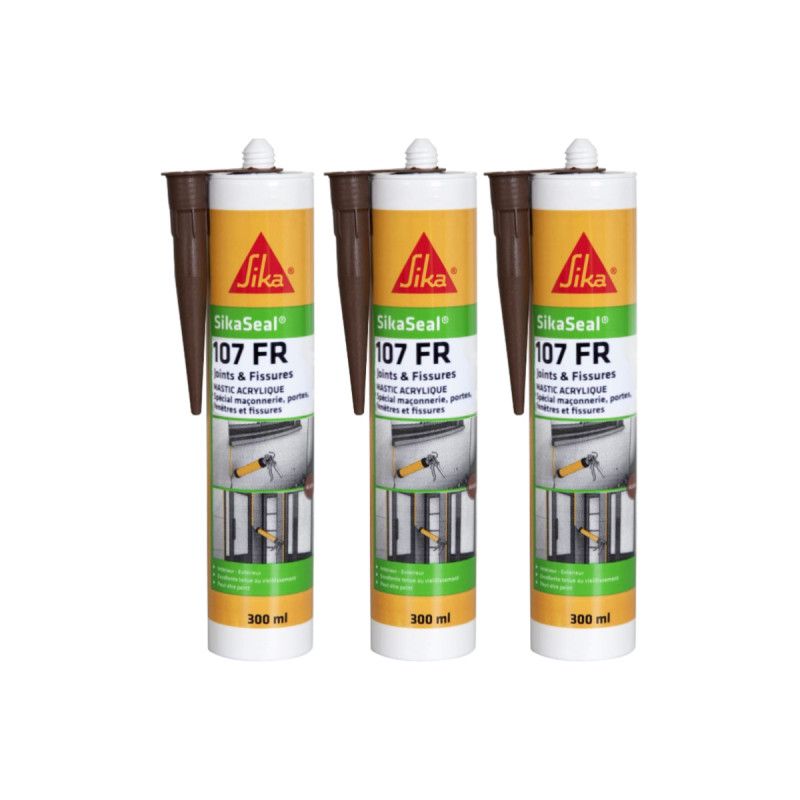 Lot de 3 mastics acryliques spécial façade - SIKA SikaSeal 107 Joints et Fissure - Acajou - 300ml