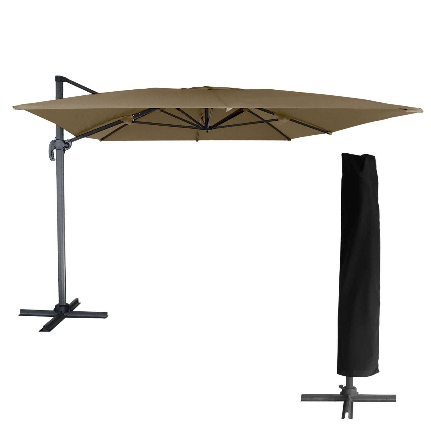 Parasol Déporté Molokai Rectangulaire 3x4m Taupe + Housse