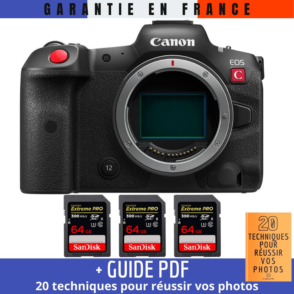 Canon EOS R5 C Nu + 3 SanDisk Extreme PRO UHS II SDXC 300 MB/ + Guide PDF 20 TECHNIQUES POUR RÉUSSIR VOS PHOTOS