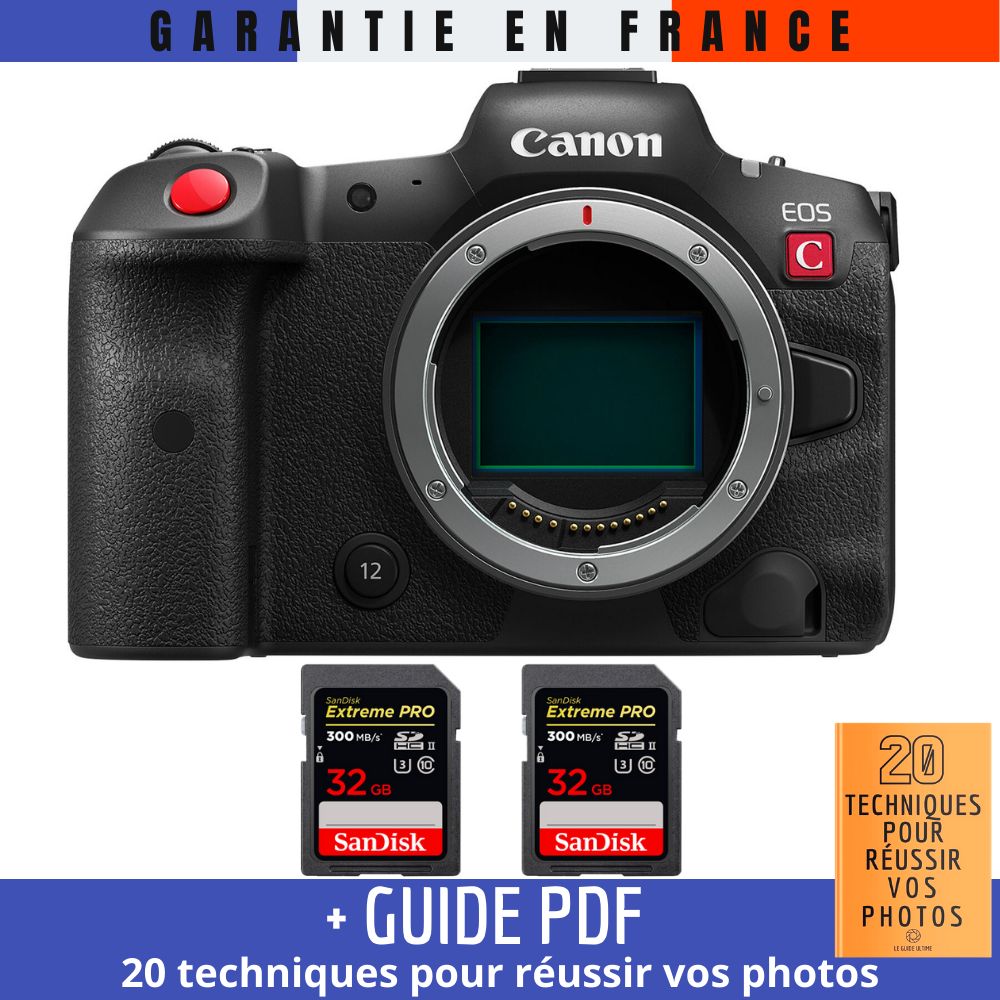 Canon EOS R5 C Nu + 2 SanDisk Extreme PRO UHS II SDXC 300 MB/ + Guide PDF 20 TECHNIQUES POUR RÉUSSIR VOS PHOTOS
