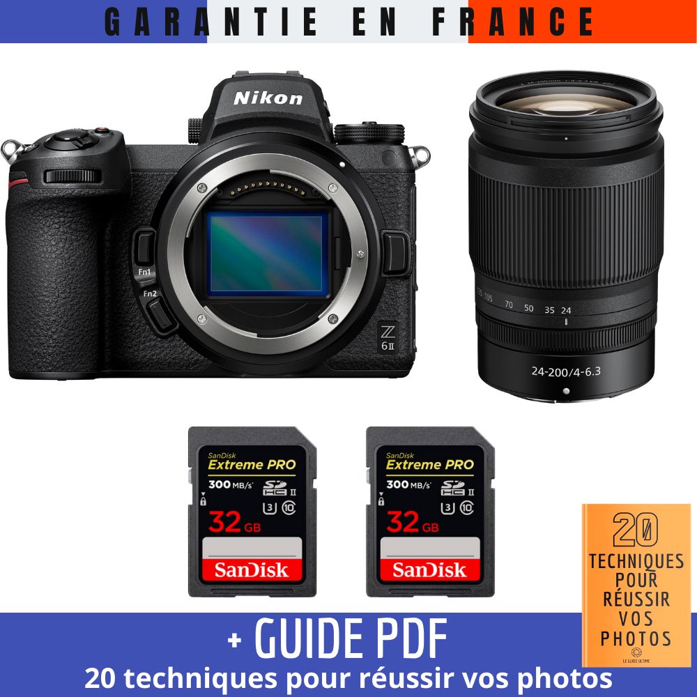 Nikon Z6 II + Z 24 200mm f4 6.3 VR + 2 SanDisk Extreme PRO UHS II SDXC 300 MB/ + Guide PDF 20 TECHNIQUES POUR RÉUSSIR VOS PHOTOS
