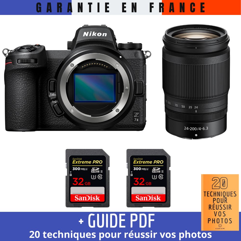 Nikon Z7 II + Z 24 200mm f4 6.3 VR + 2 SanDisk Extreme PRO UHS II SDXC 300 MB/ + Guide PDF 20 TECHNIQUES POUR RÉUSSIR VOS PHOTOS