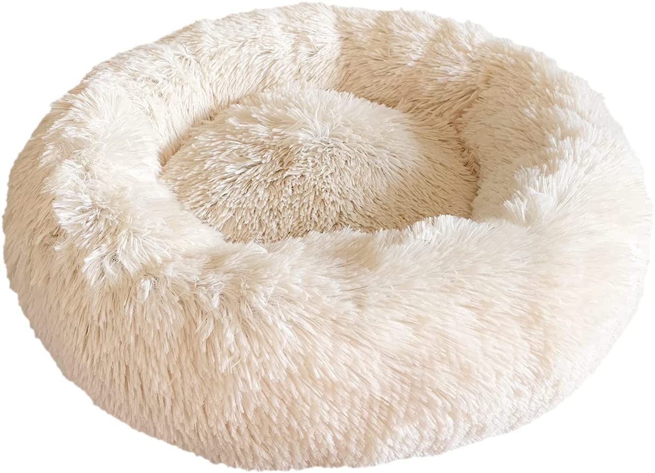 Panier Rond Chien Coussin Chat Panier Donut, Panier Chien Lit Pour Chat Chien Extra-Doux Confortable Et Mignon, Coussin Pour Chats Et Petits Chiens De Taille Moyenne, 50cm, Beige