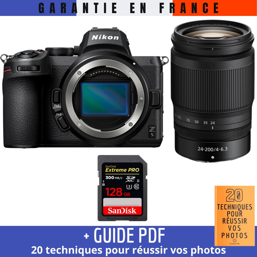 Nikon Z5 + Z 24 200mm f4 6.3 VR + 1 SanDisk Extreme PRO UHS II SDXC 300 MB/ + Guide PDF 20 TECHNIQUES POUR RÉUSSIR VOS PHOTOS