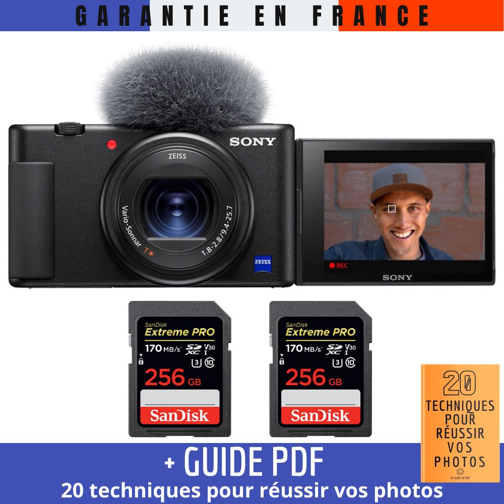 Sony ZV 1 + 2 SanDisk Extreme PRO UHS I SDXC 170 MB/ + Guide PDF 20 TECHNIQUES POUR RÉUSSIR VOS PHOTOS