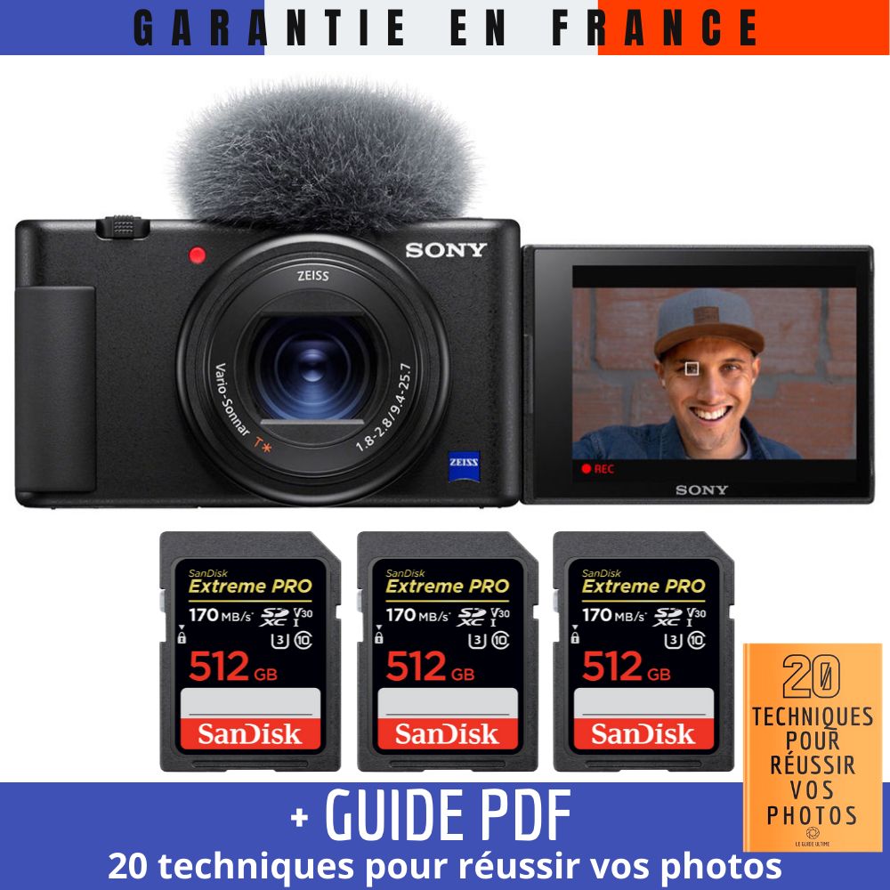 Sony ZV 1 + 3 SanDisk Extreme PRO UHS I SDXC 170 MB/ + Guide PDF 20 TECHNIQUES POUR RÉUSSIR VOS PHOTOS