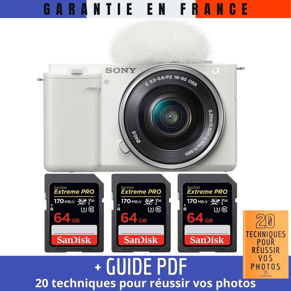 Sony ZV E10 + 16 50mm + 3 SanDisk Extreme PRO UHS I SDXC 170 MB/ + Guide PDF 20 techniques pour réussir vos photos - vue 2