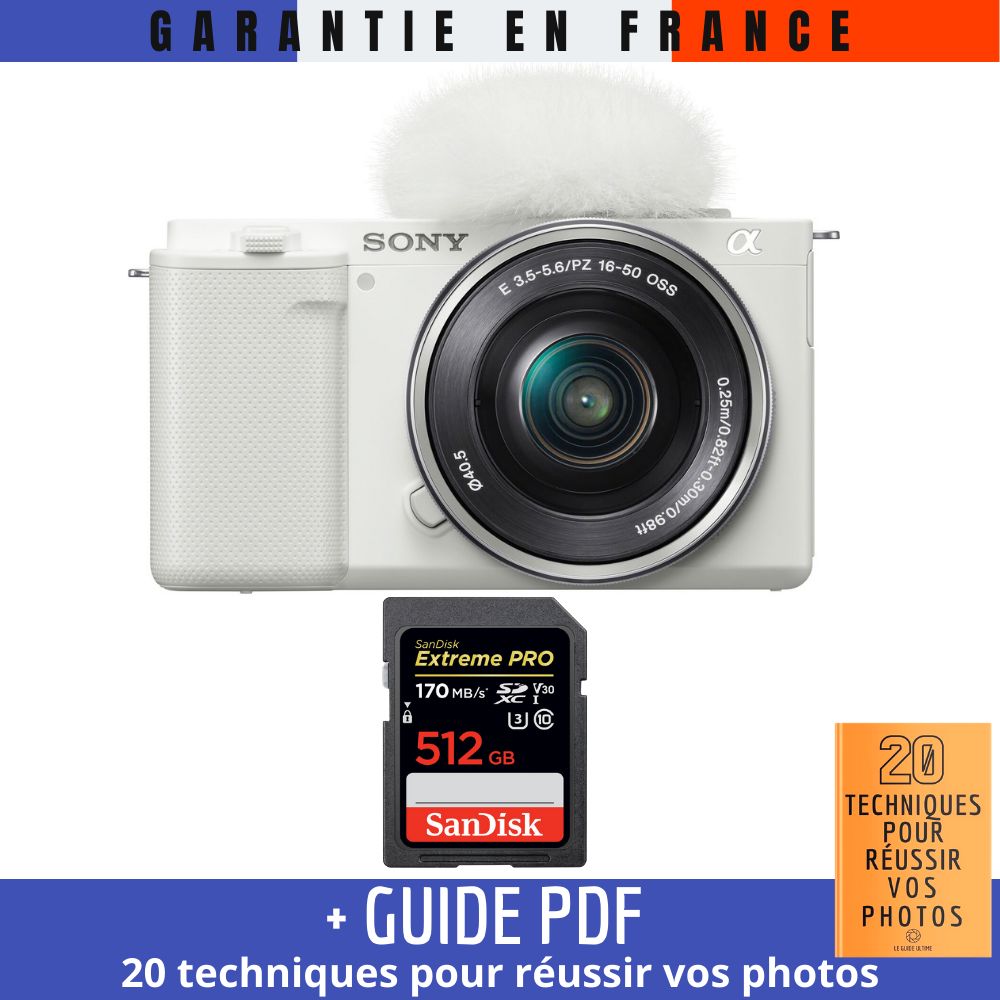 Sony ZV E10 + 16 50mm + 1 SanDisk Extreme PRO UHS I 170 MB/ + Guide PDF 20 TECHNIQUES POUR RÉUSSIR VOS PHOTOS