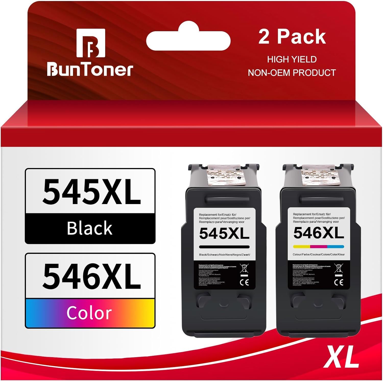 BunToner Cartouches d'imprimante compatibles PG-545XL CL-546XL pour Canon 545XL 546XL pour Canon PIXMA MG2450 MG2550 MG2950 MG3050 IP2850 MG3051 TS3150 TS3052(Noir, Couleur)