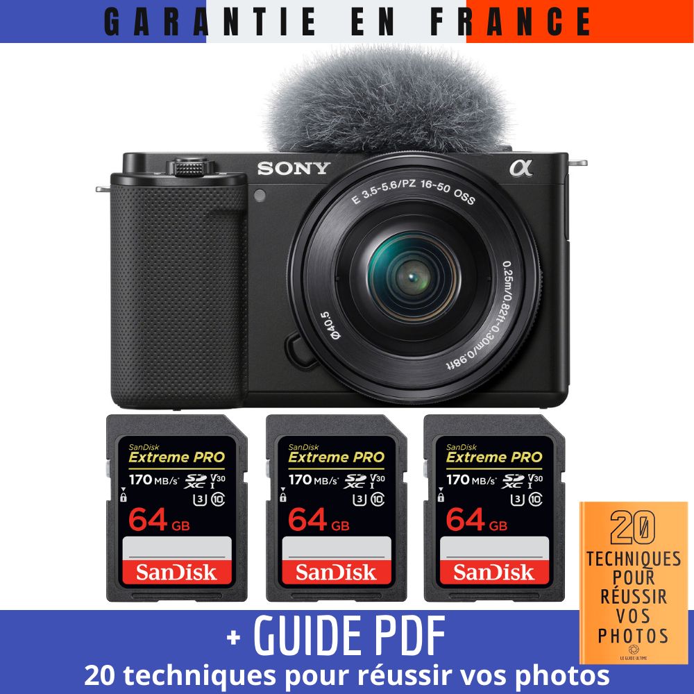 Sony ZV E10 + 16 50mm + 3 SanDisk Extreme PRO UHS I SDXC 170 MB/ + Guide PDF 20 techniques pour réussir vos photos - vue 6