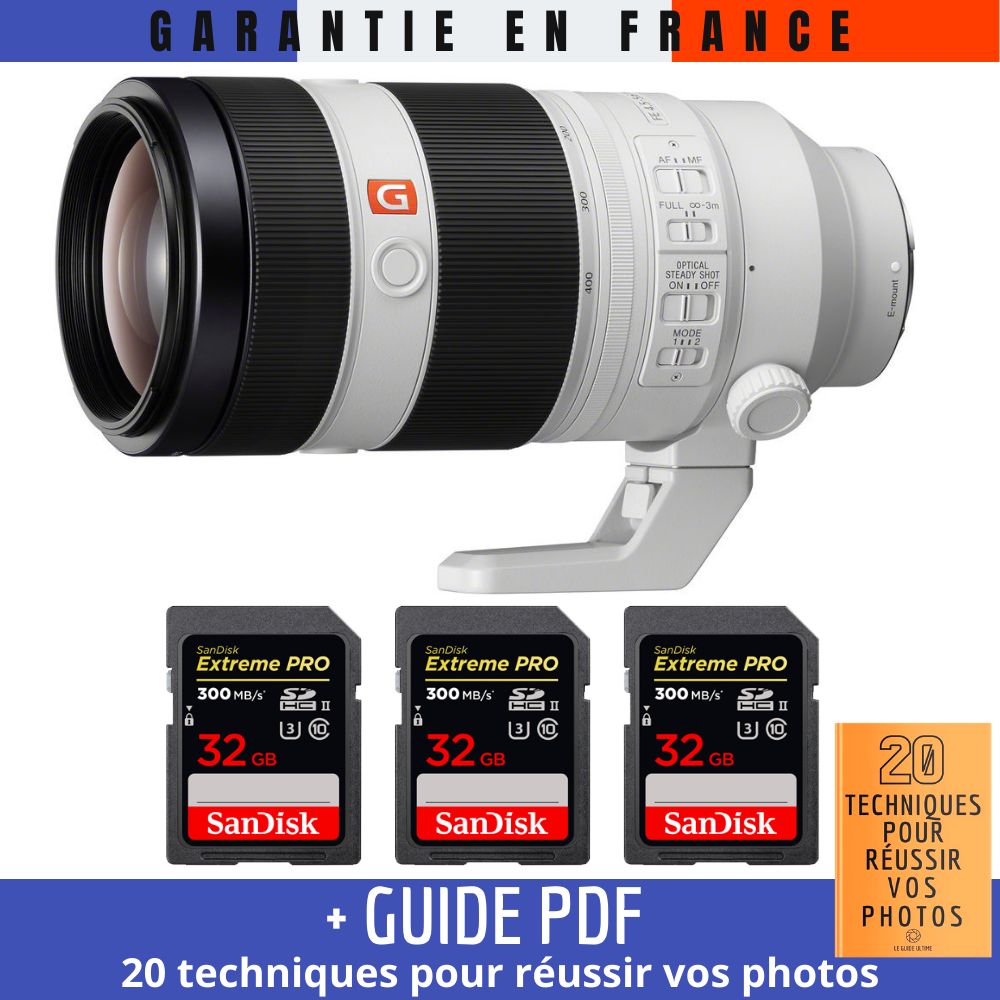 Sony FE 100 400mm f4.5 5.6 GM OSS + 3 SanDisk UHS II 300 MB/ + Guide PDF 20 techniques pour réussir vos photos