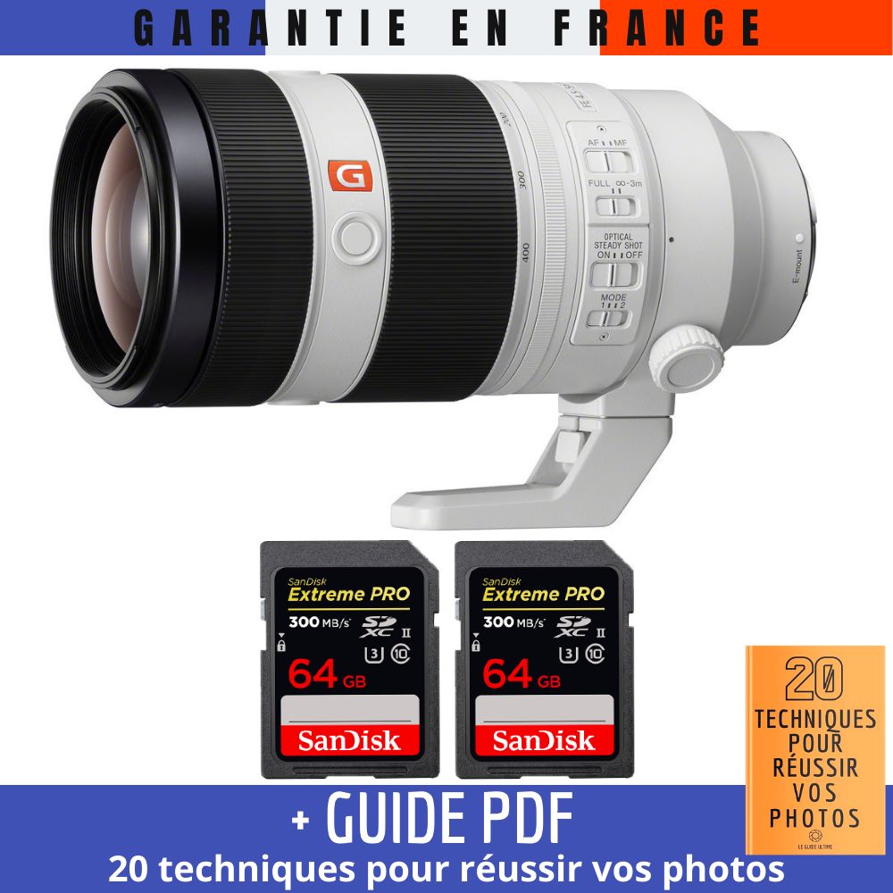 Sony FE 100 400mm f4.5 5.6 GM OSS + 2 SanDisk UHS II 300 MB/ + Guide PDF 20 techniques pour réussir vos photos