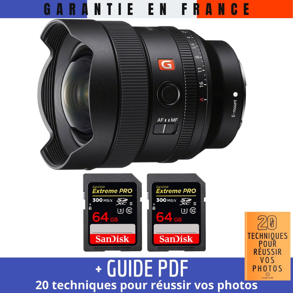 Sony FE 14mm f/1.8 GM + 2 SanDisk 64GB UHS-II 300 MB/s + Guide PDF 20 techniques pour réussir vos photos