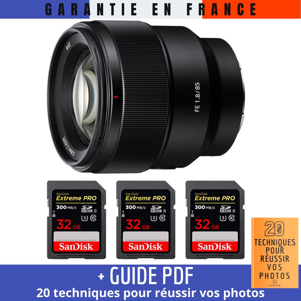 Sony FE 85mm f1.8 + 3 SanDisk Extreme PRO UHS II SDXC 300 MB/ + Guide PDF 20 techniques pour réussir vos photos - vue 2
