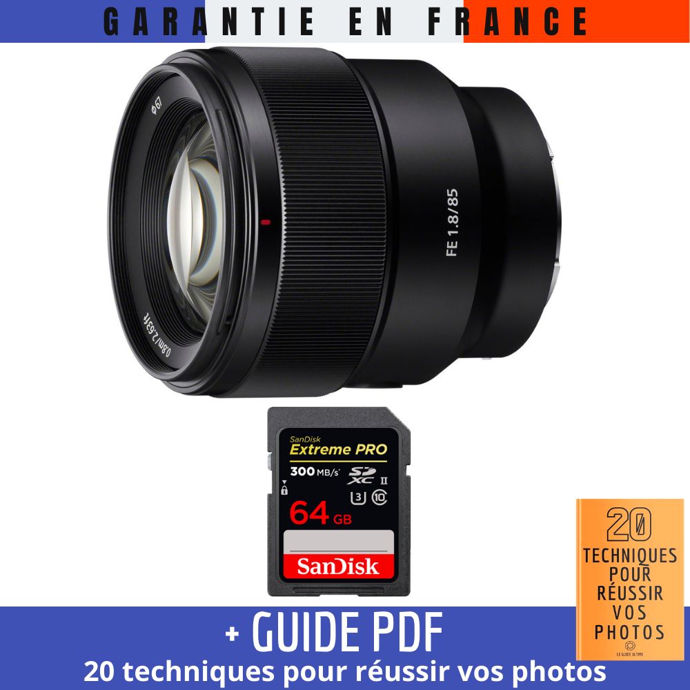 Sony FE 85mm f1.8 + 1 SanDisk Extreme PRO UHS II SDXC 300 MB/ + Guide PDF 20 techniques pour réussir vos photos